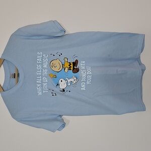 Peanuts T-Shirt Kids Light Blue Tee Kids M Charlie Brown & Snoopy Dancing NWOT